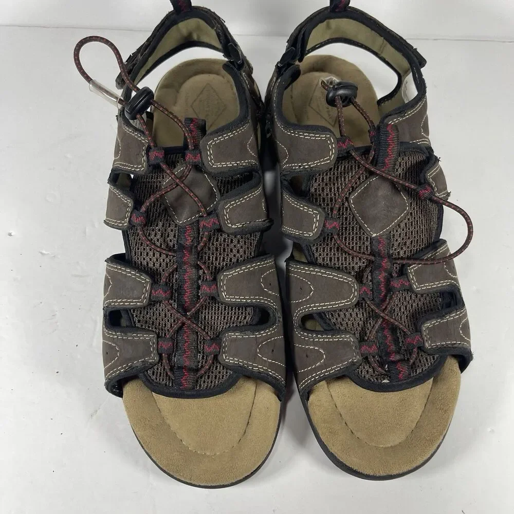 St. John’s Bay Men’s Memory Foam Trail Sandals – Size 12M (Brown/Red)